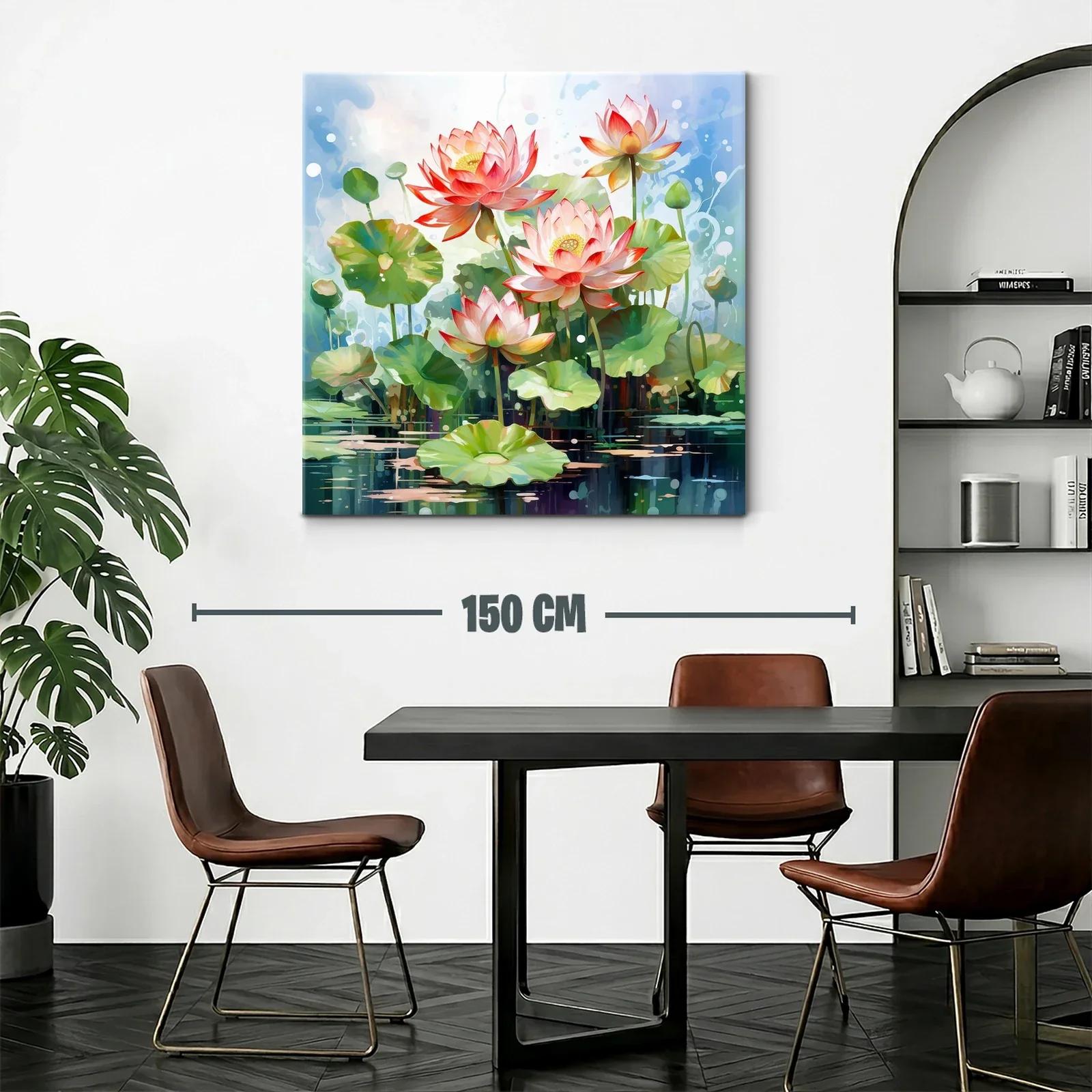 Cuadro Lotus en agua con tonos suaves y vibrantes — miniatura 2