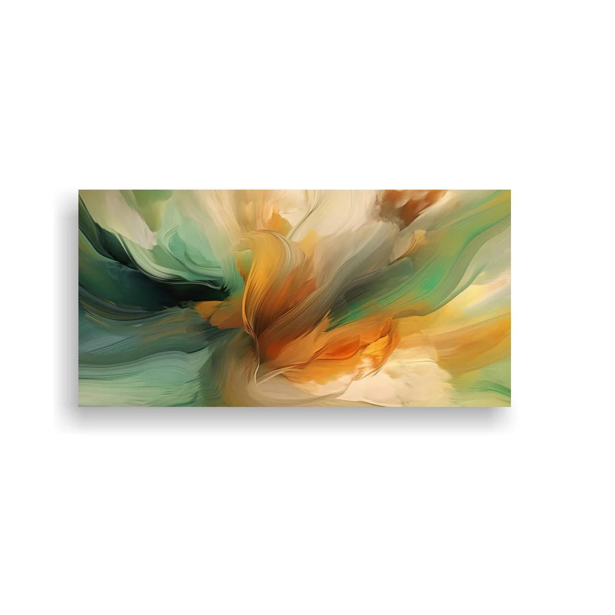 Cuadro remolino abstracto verde y dorado con núcleo cálido — imagen principal