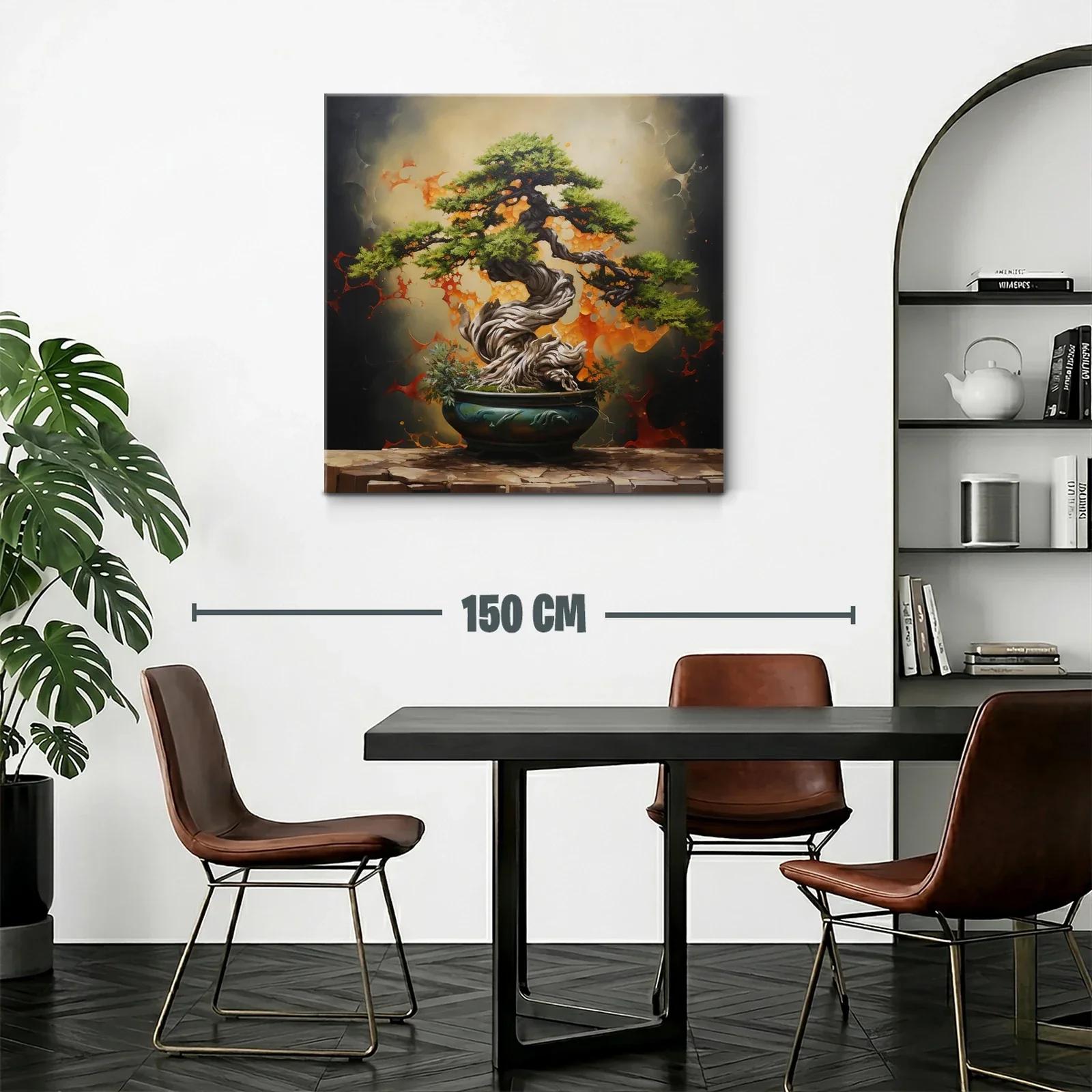 Cuadro Bonsái con Fondo Abstracto en Tonos Cálidos — miniatura 2