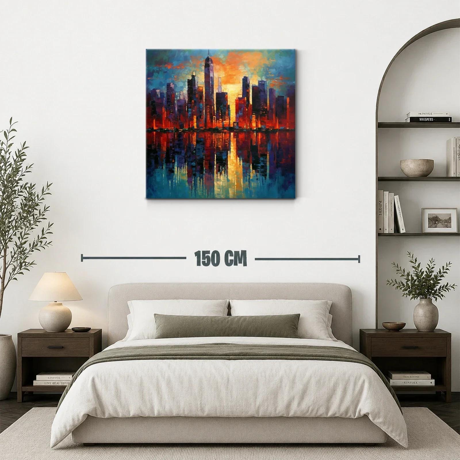 Atardecer vibrante sobre skyline urbano con reflejos dorados — miniatura 3