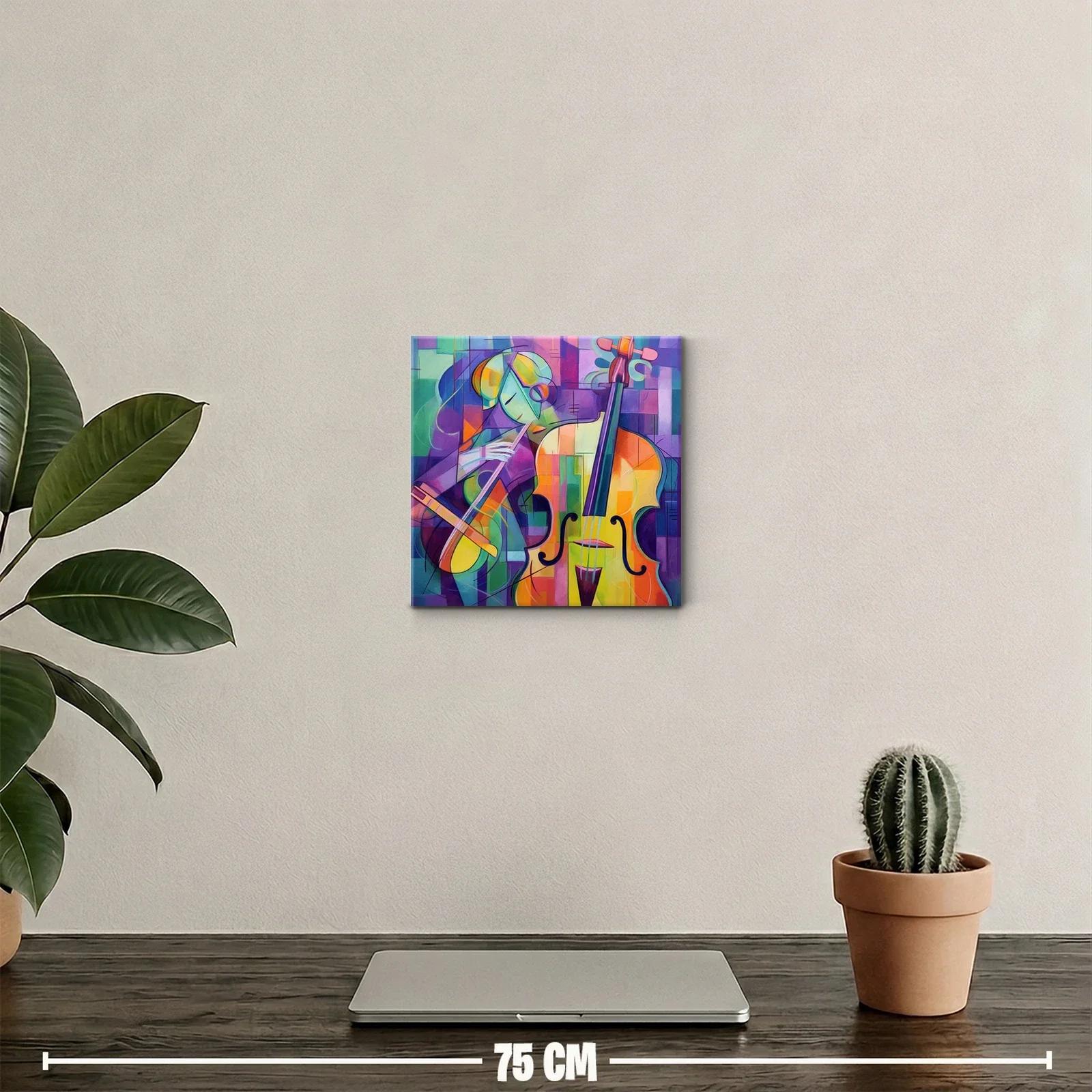 Cuadro abstracto con músico y violonchelo en colores vivos — miniatura 2