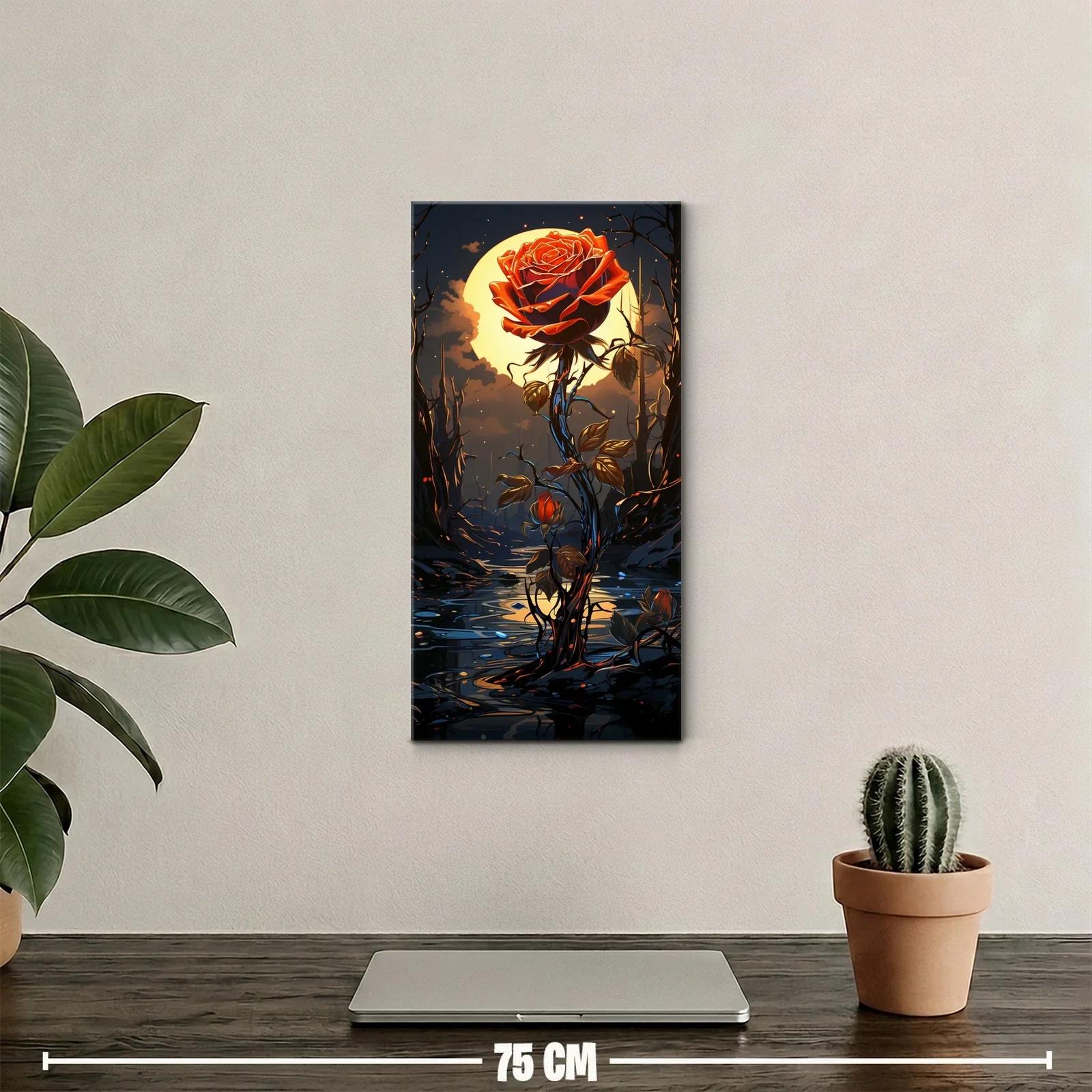 Cuadro rosa roja con luna llena y tallo espinoso — miniatura 2