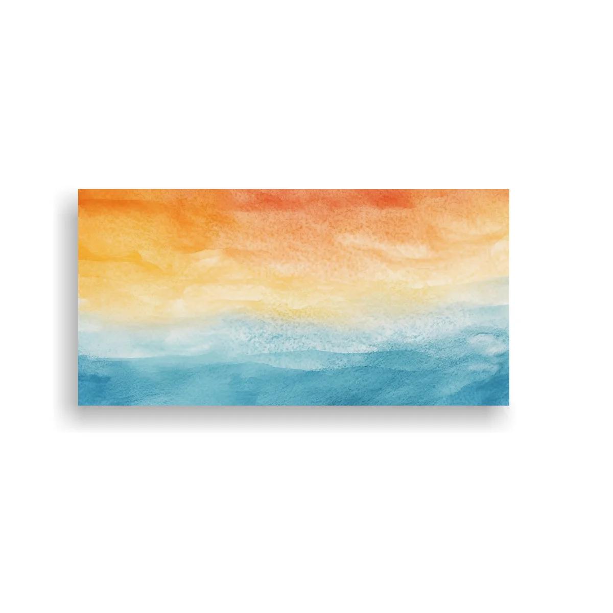 Cuadro paisaje marino abstracto en tonos turquesa y dorado