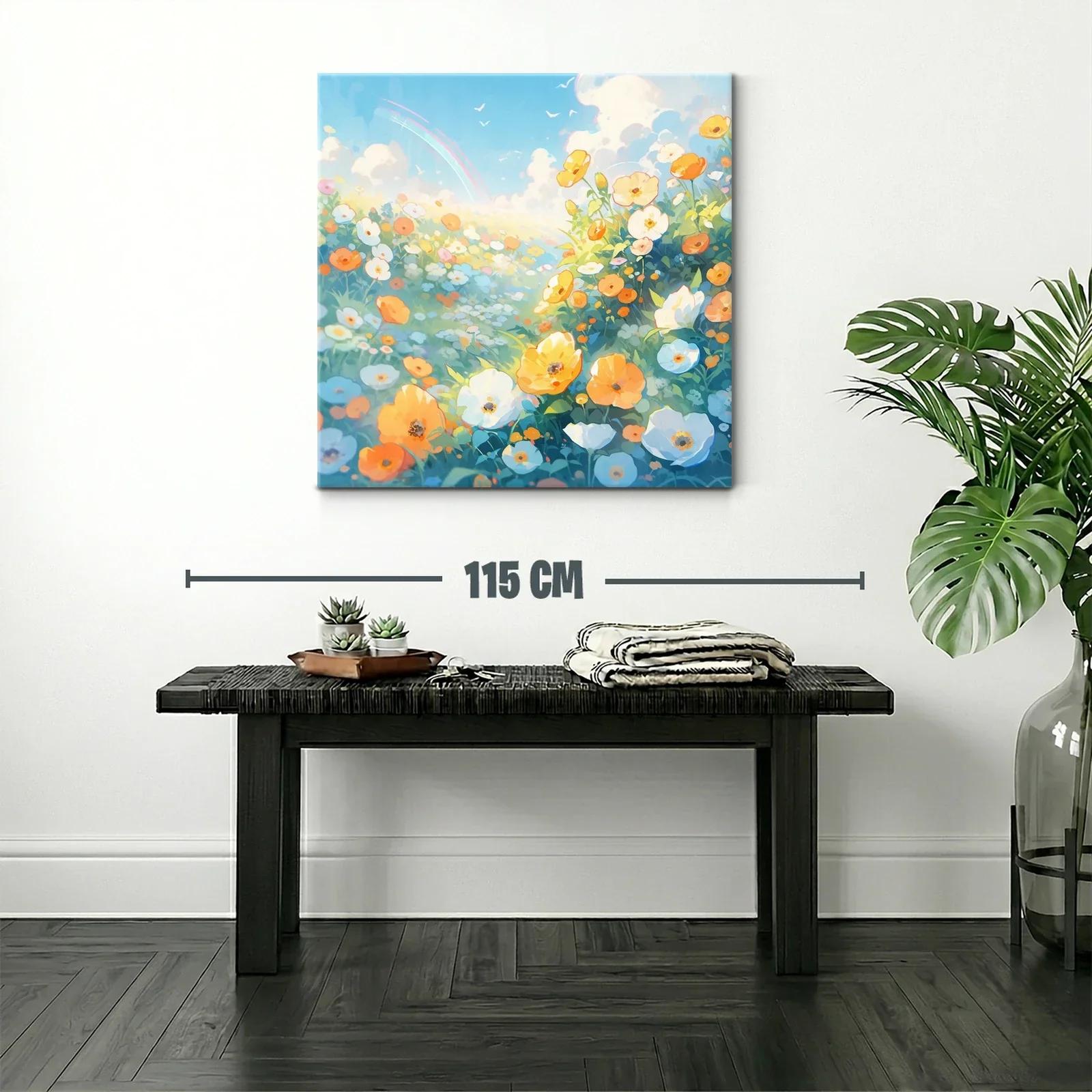 Cuadro paisaje con campo de flores y cielo azul brillante — miniatura 2