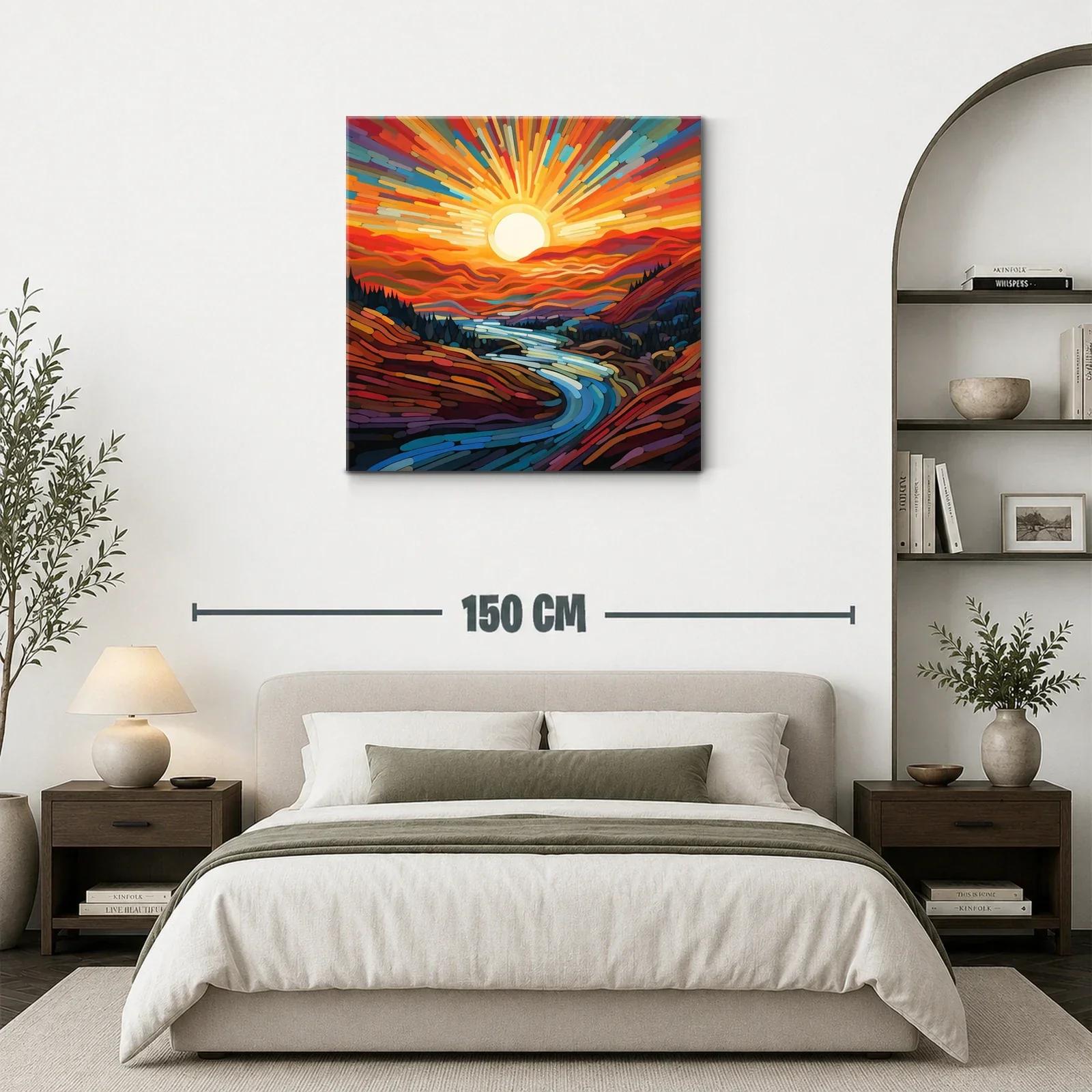 Paisaje vibrante con río y sol radiante al amanecer — miniatura 3
