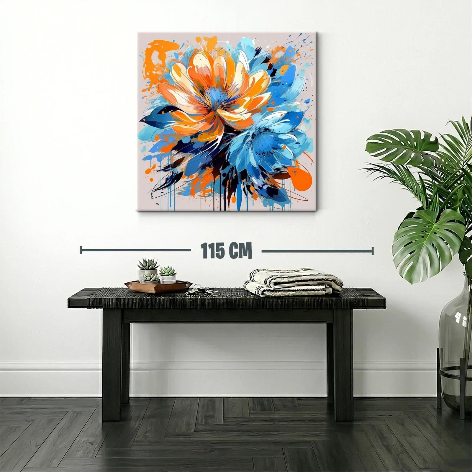 Cuadro vibrante con flores en tonos azul y naranja — miniatura 2
