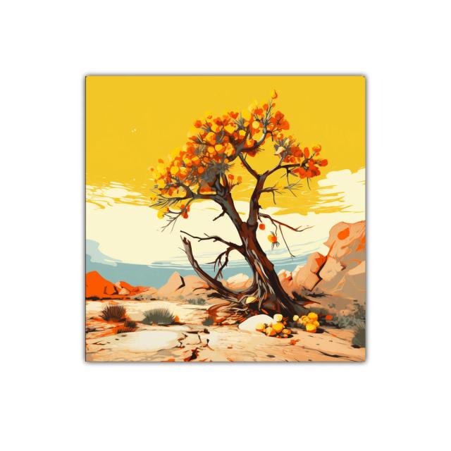 Árbol solitario con tonos cálidos en paisaje desértico