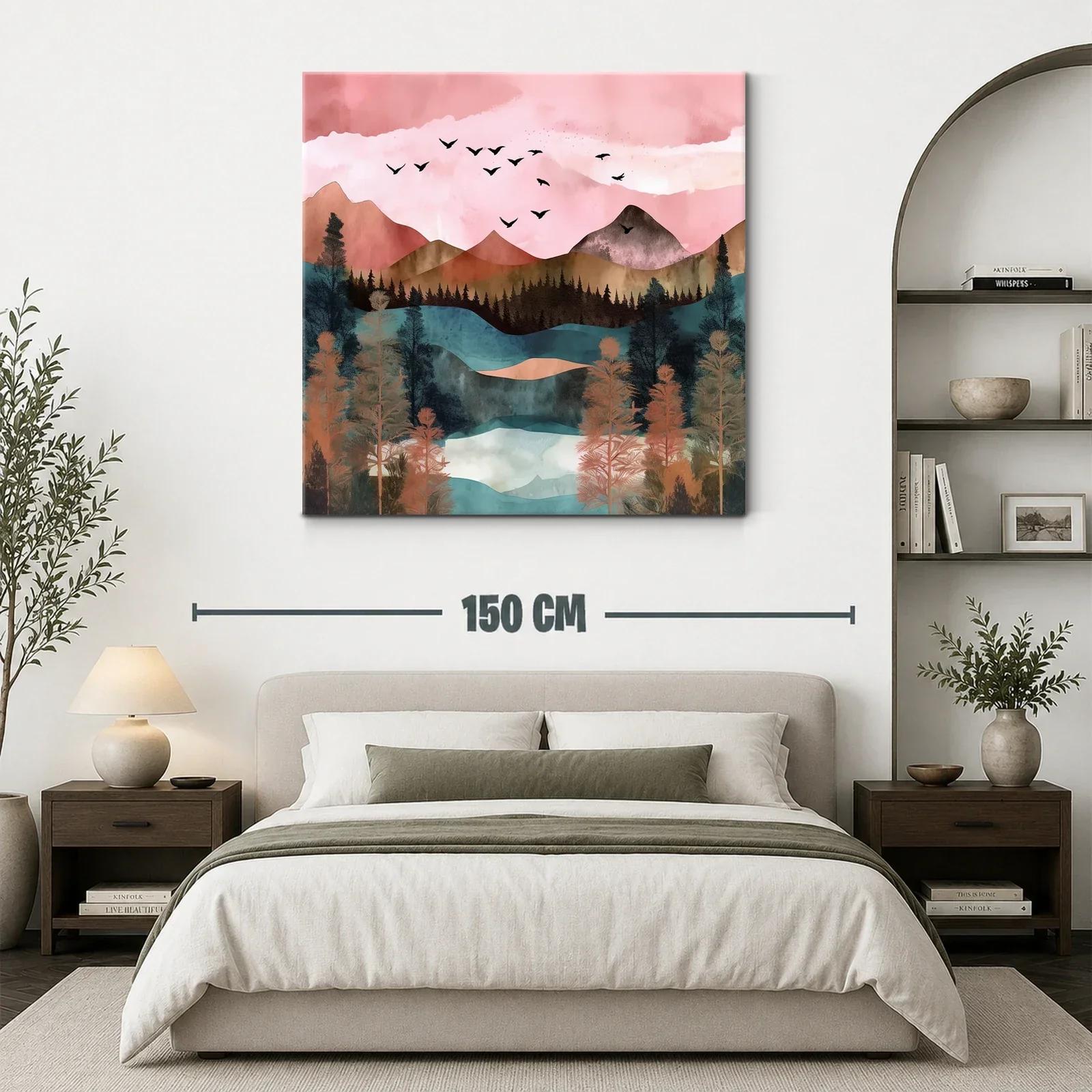 Paisaje de montaña con vuelo de aves y tonos cálidos — miniatura 3