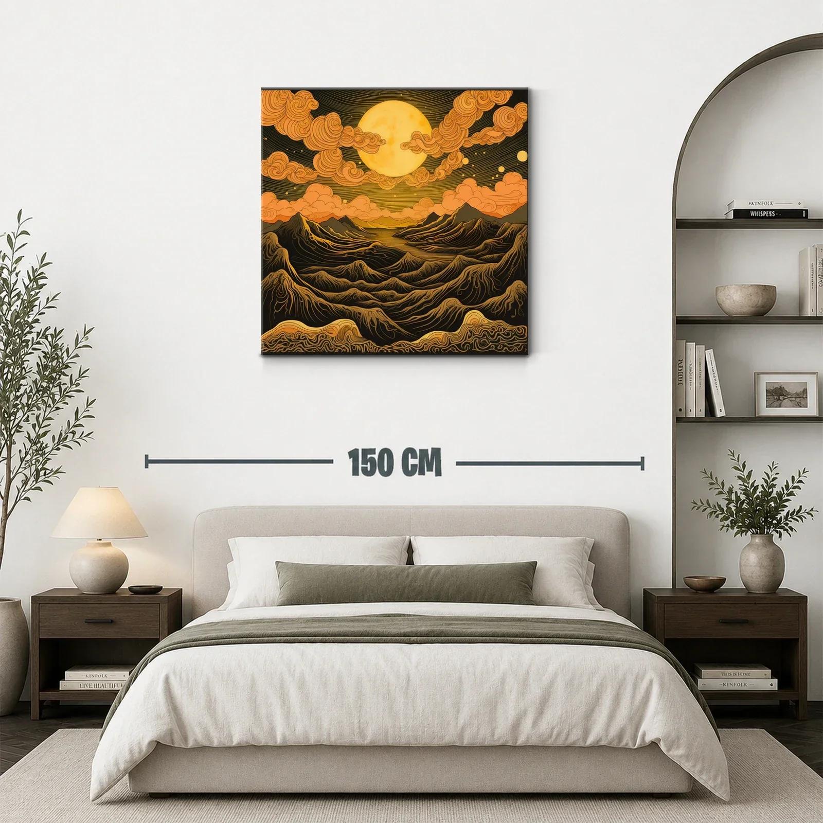 Paisaje onírico con luna y montañas en tonos cálidos — miniatura 3