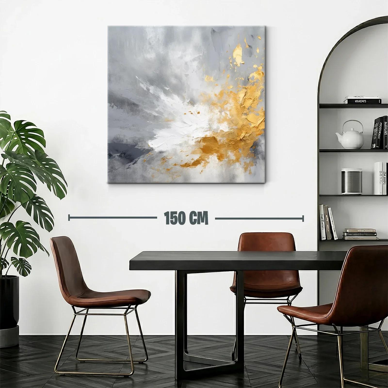 Cuadro abstracto con tonos dorados y grises modernos — miniatura 2
