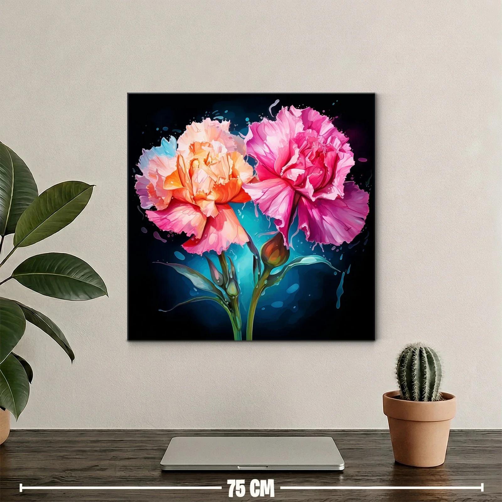Cuadro moderno con flores vibrantes en tonos rosa y naranja — miniatura 2