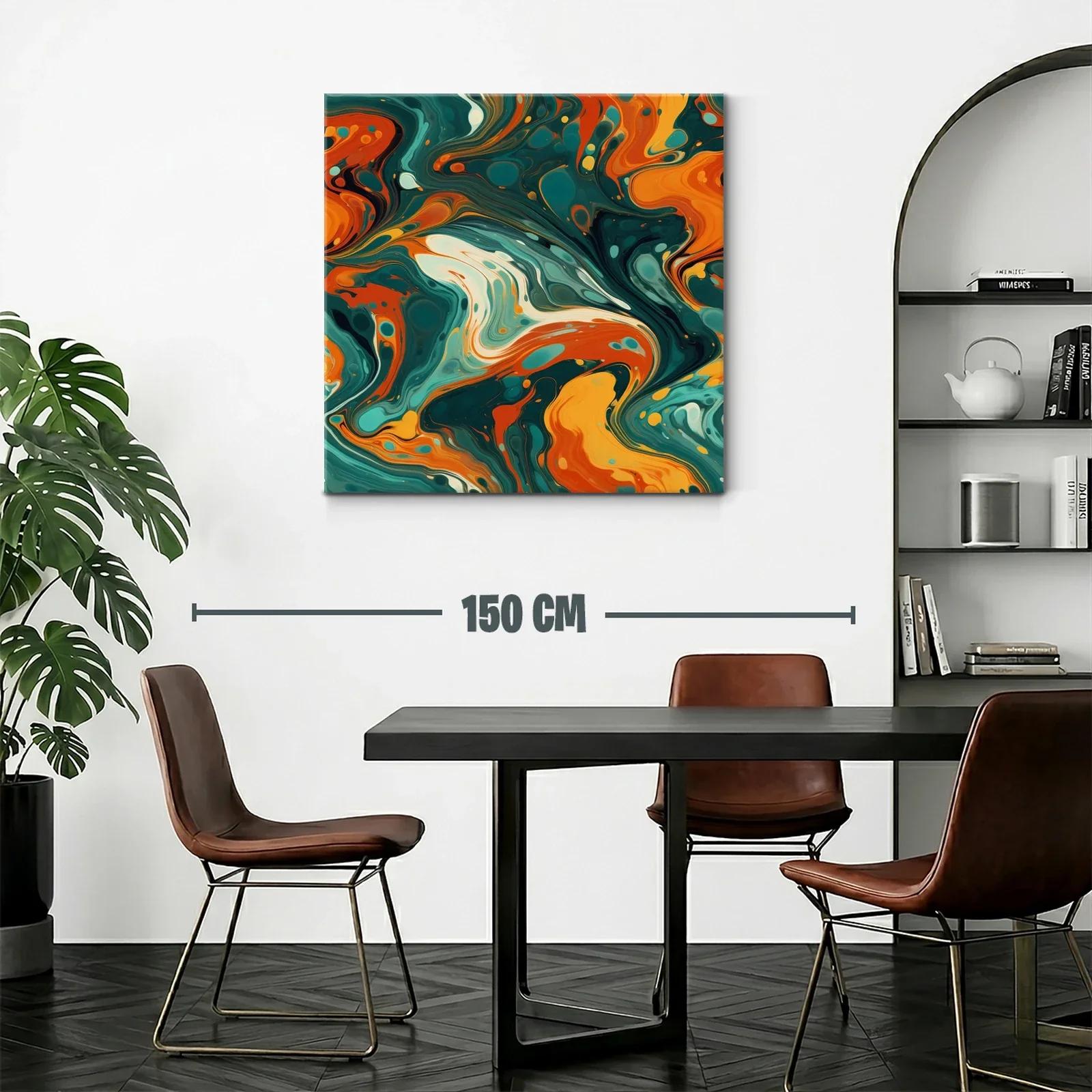 Cuadro abstracto con paleta vibrante en tonos verdes y naranjas — miniatura 2