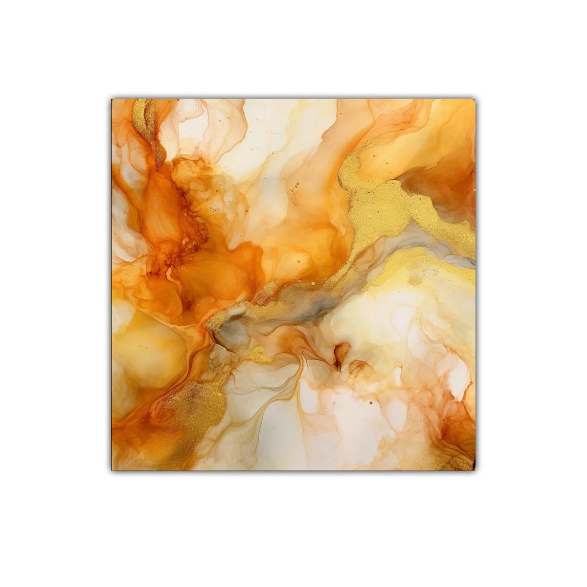 Cuadro abstracto en tonos cálidos dorados y naranjas