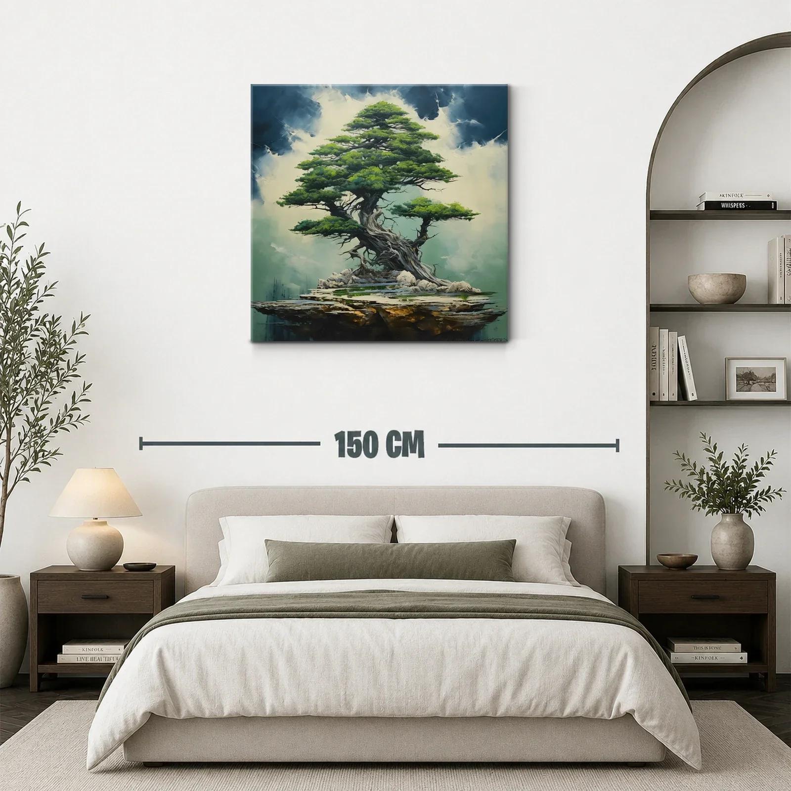 Árbol majestuoso sobre piedra con tonos verdes y azules — miniatura 3