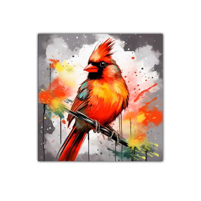 Cuadro vibrante de pájaro cardinal en color intenso