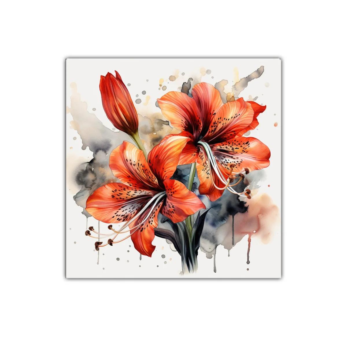 Cuadro decorativo con flores rojas vibrantes y toques artísticos — imagen principal
