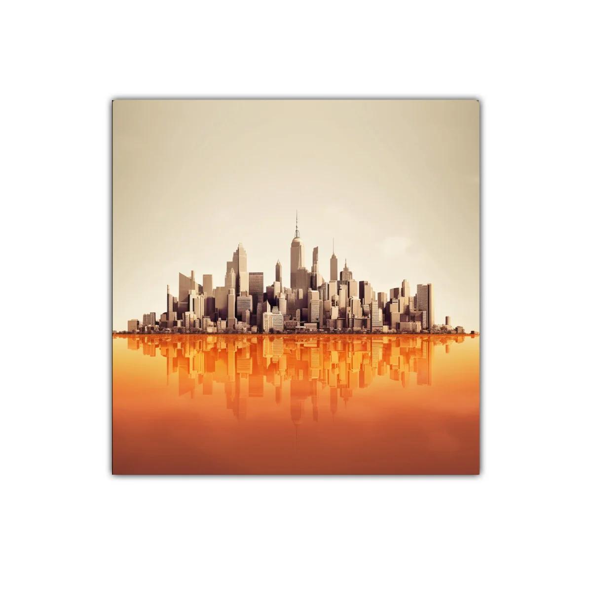 Ciudad moderna con reflejo en tonos cálidos — imagen principal