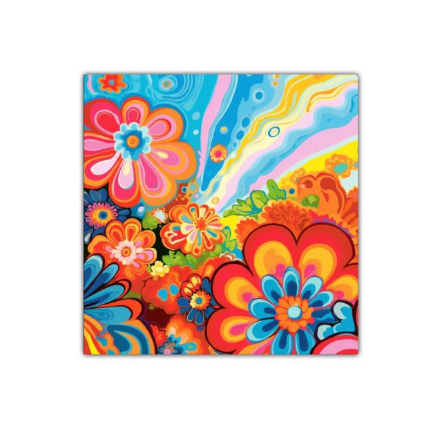 Cuadro floral con vibrantes tonos cálidos y fríos