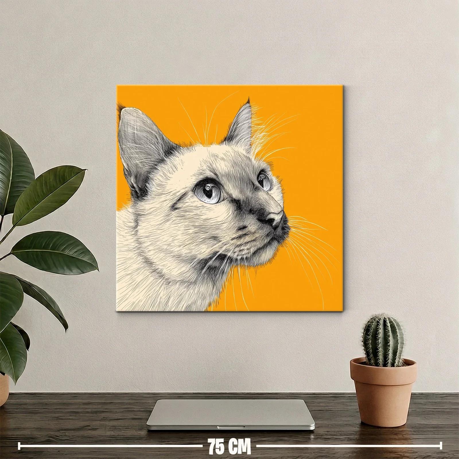 Retrato elegante de gato siamés sobre fondo naranja vibrante — miniatura 2