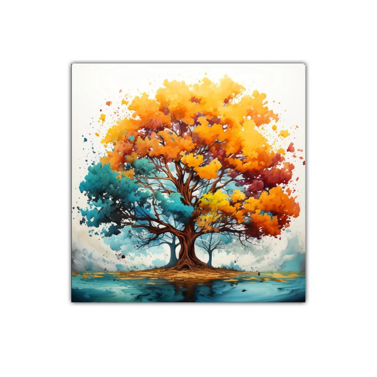 Árbol colorido con hojas naranjas y turquesas vibrantes — imagen principal