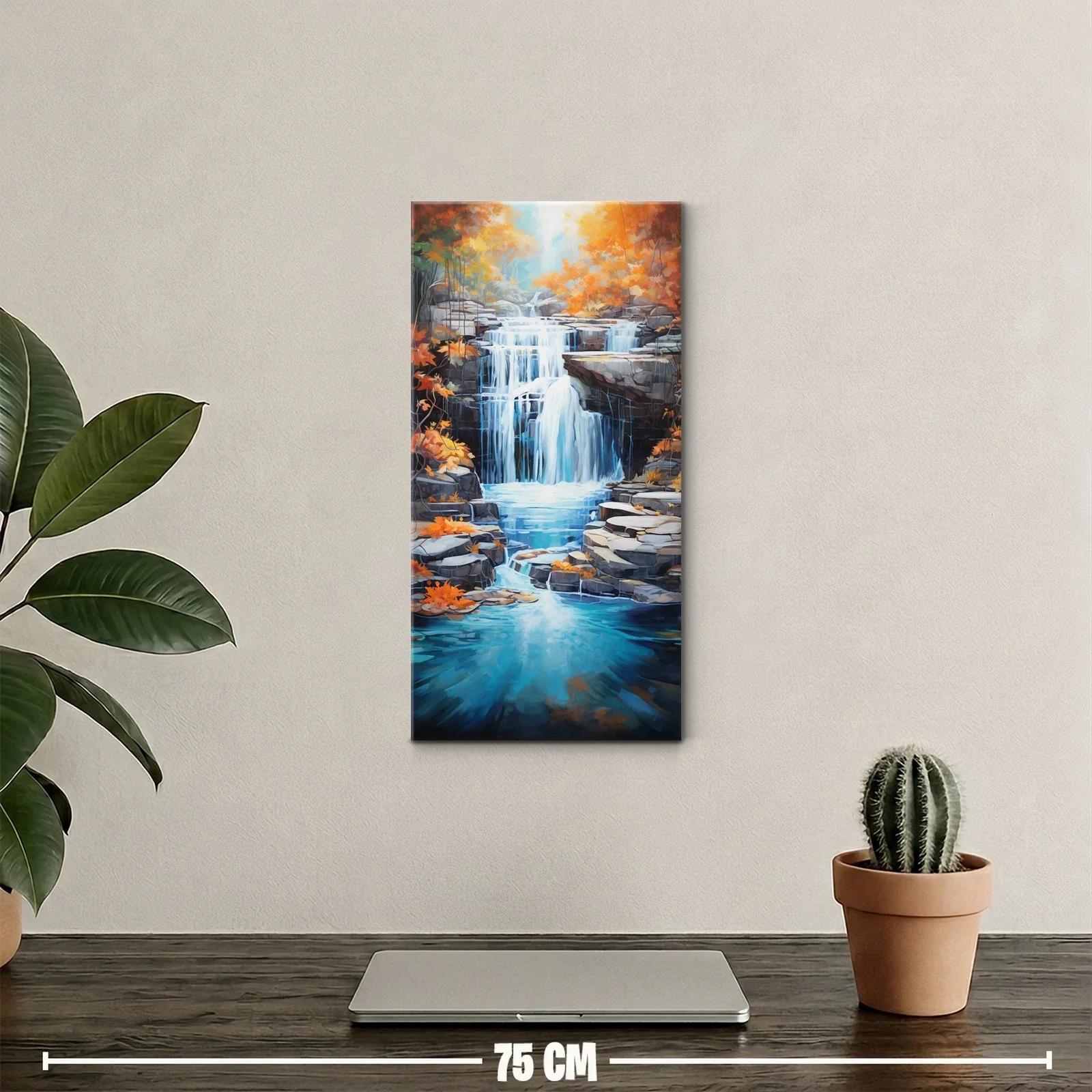 Cuadro cascada entre rocas con follaje otoñal — miniatura 2