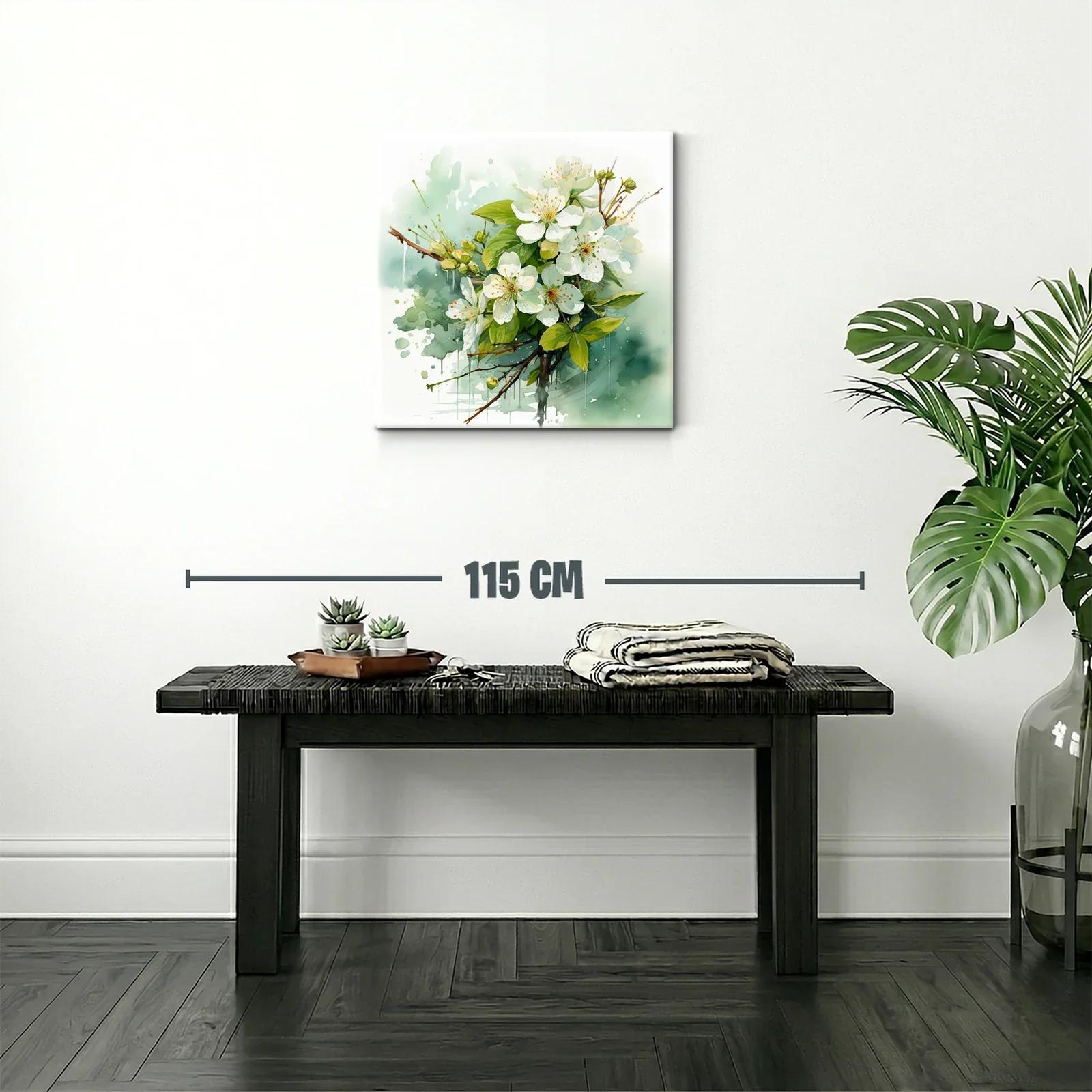 Cuadro con flores blancas y hojas verdes en composición delicada — miniatura 2