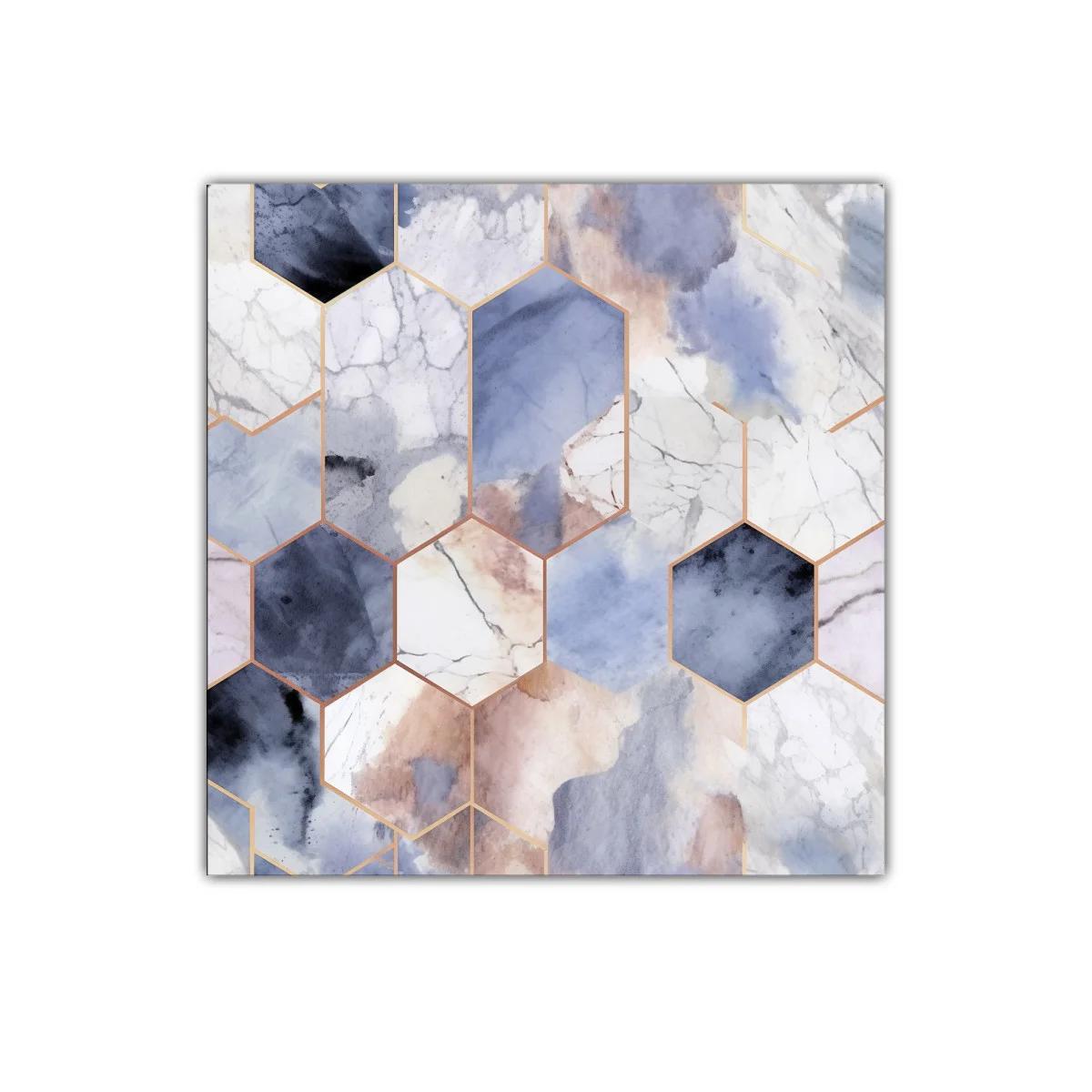 Cuadro decorativo con patrón geométrico en tonos azules y marrones — imagen principal