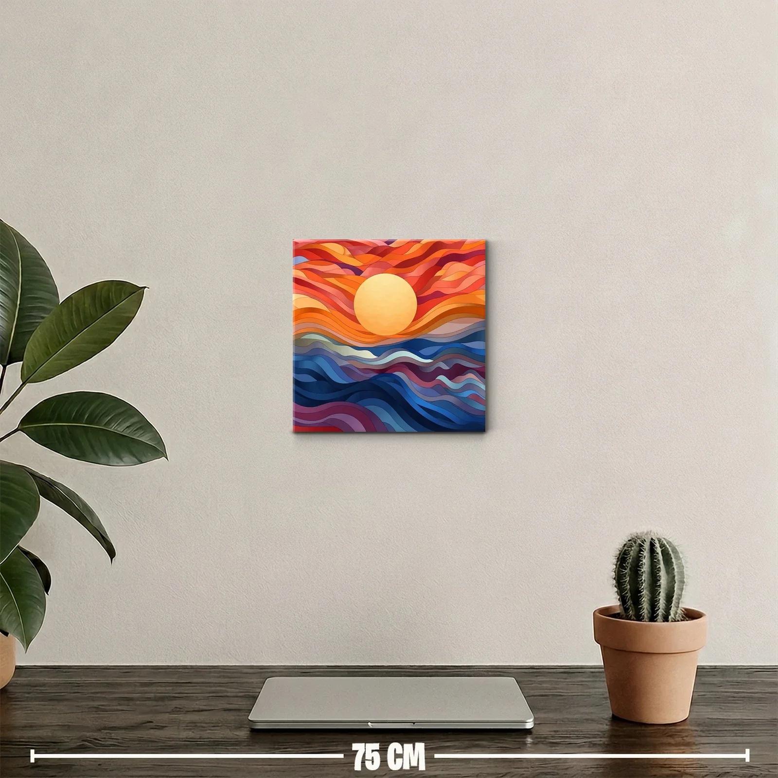 Cuadro decorativo atardecer abstracto en tonos cálidos y azules — miniatura 2