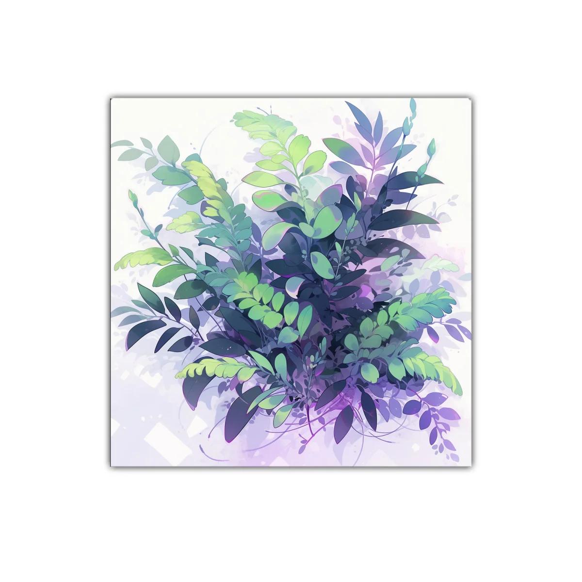 Composición botánica en tonos verdes y lilas vibrantes — imagen principal