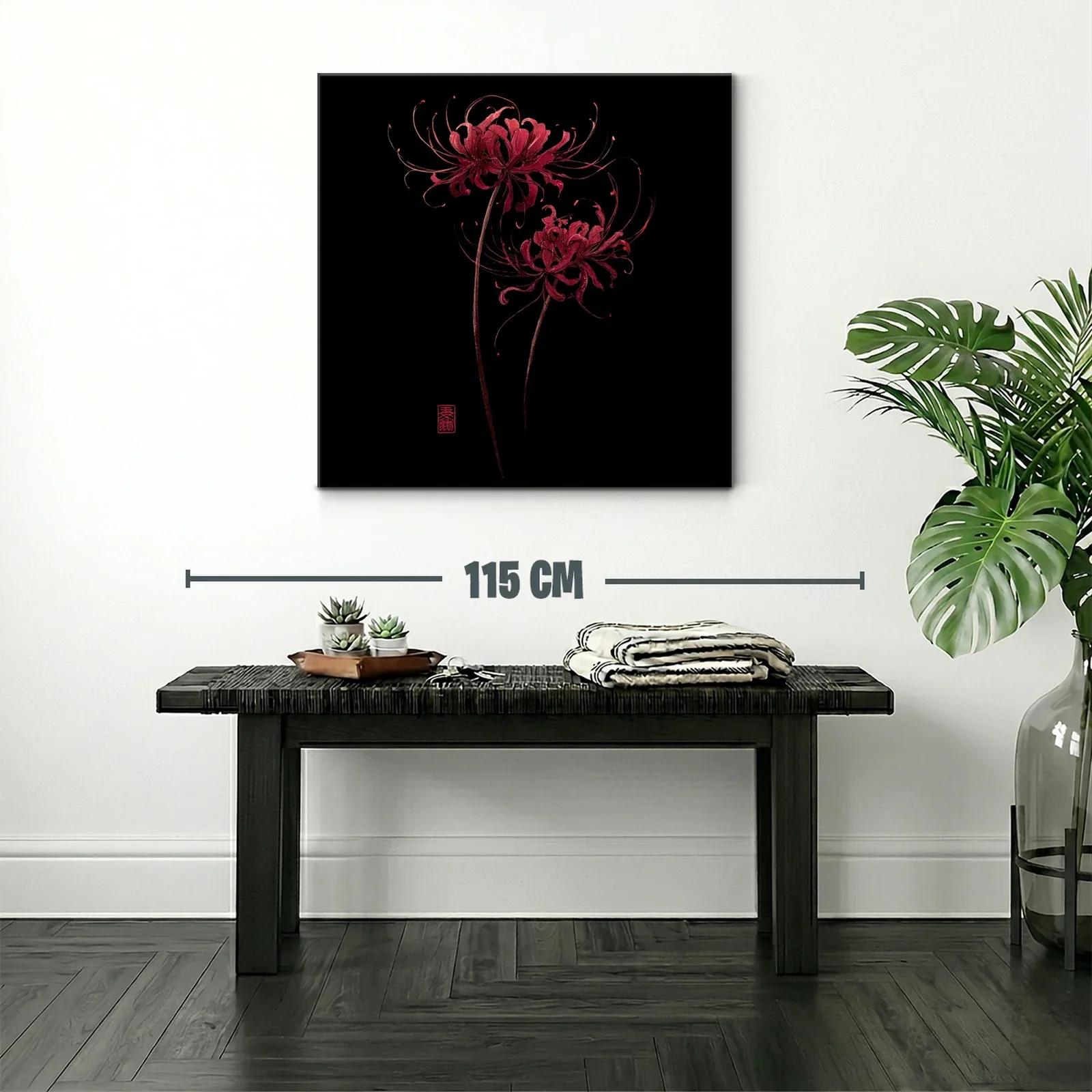 Flor roja sobre fondo negro en diseño elegante y delicado — miniatura 2