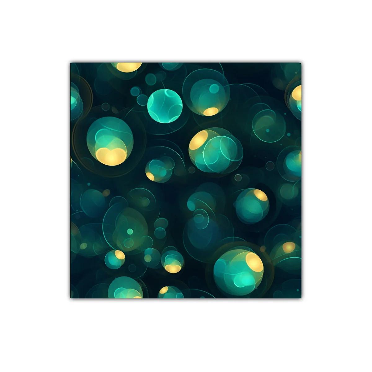 Cuadro abstracto con esferas luminosas en tonos azul y amarillo — imagen principal