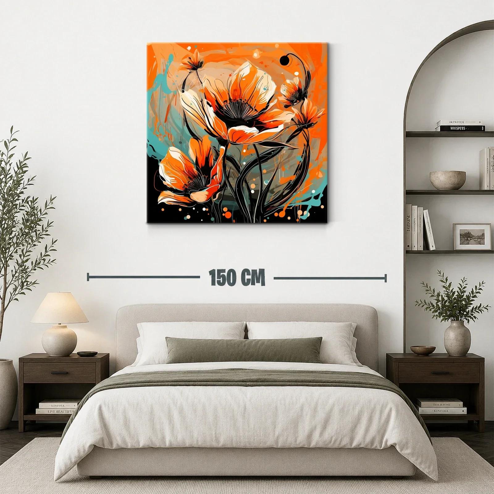 Cuadro con flores vibrantes en tonos naranja y azul — miniatura 3