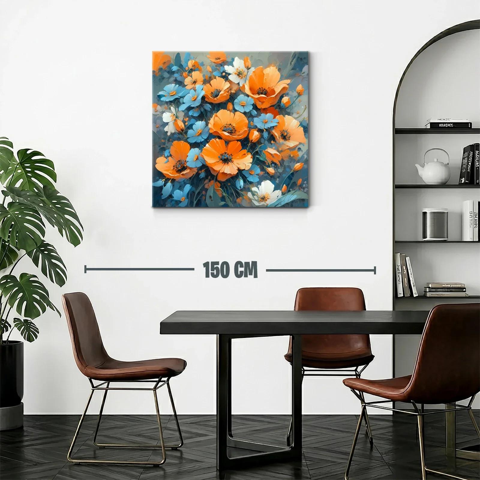 Cuadro floral vibrante en tonos naranja y azul — miniatura 2