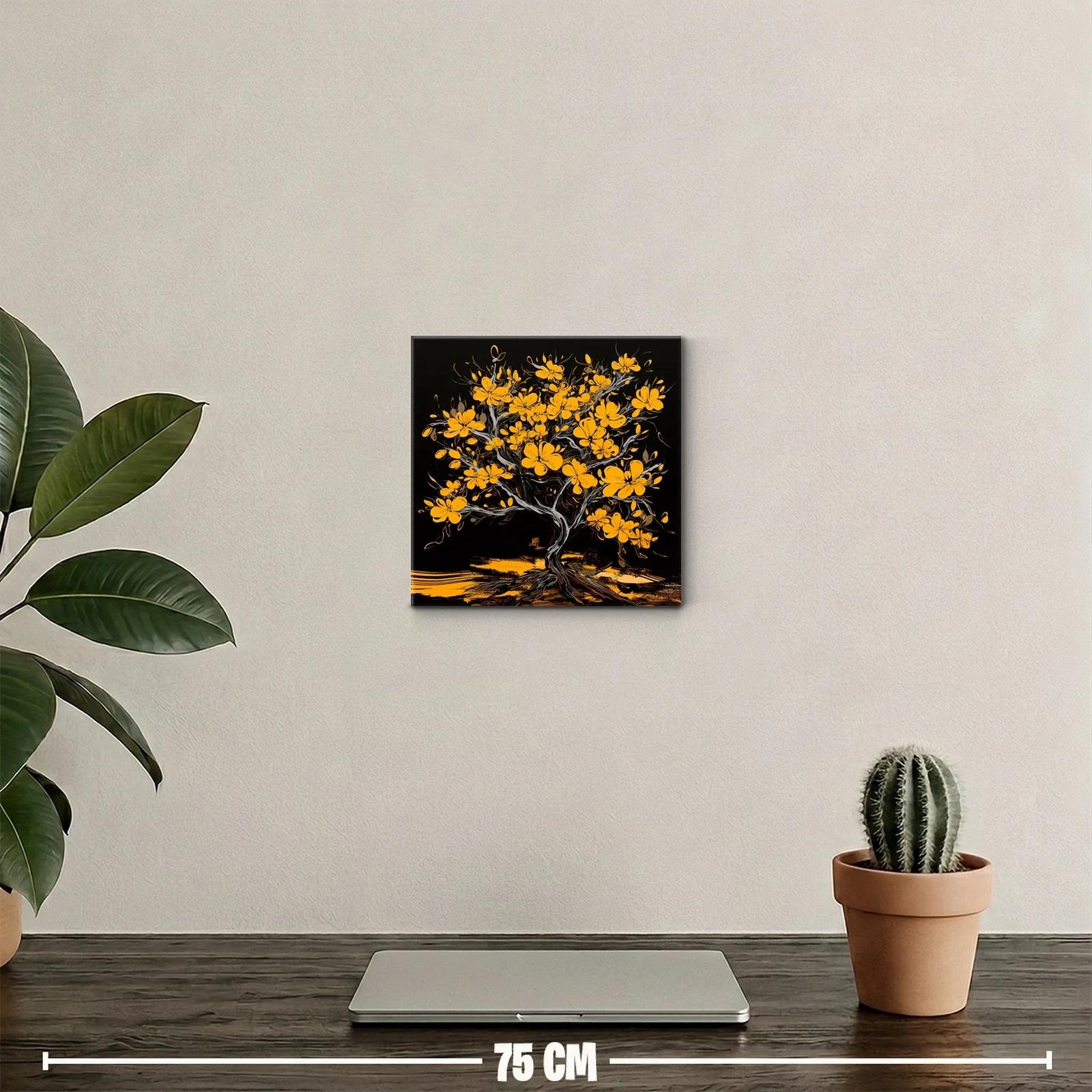 Árbol con flores amarillas sobre fondo negro intenso — miniatura 2