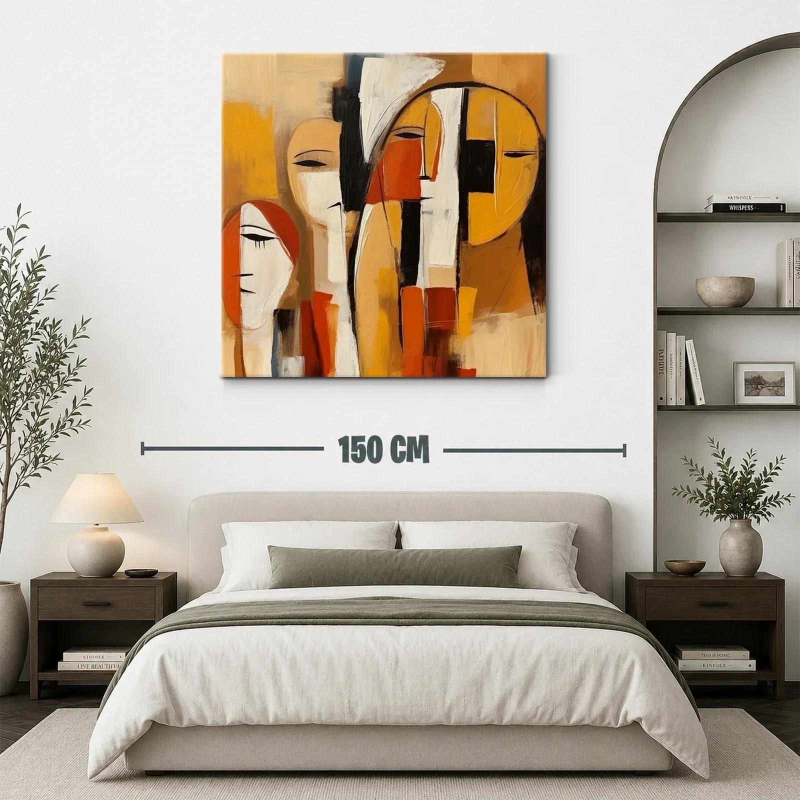Cuadro abstracto con figuras humanas en tonos cálidos — miniatura 3