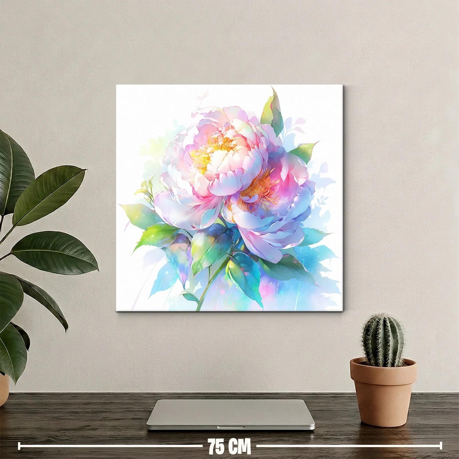 Cuadro floral con peonías en tonos suaves y vibrantes — miniatura 2