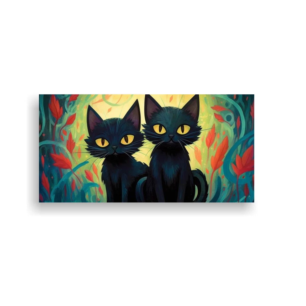 Cuadro dos gatos negros sobre un fondo brillante