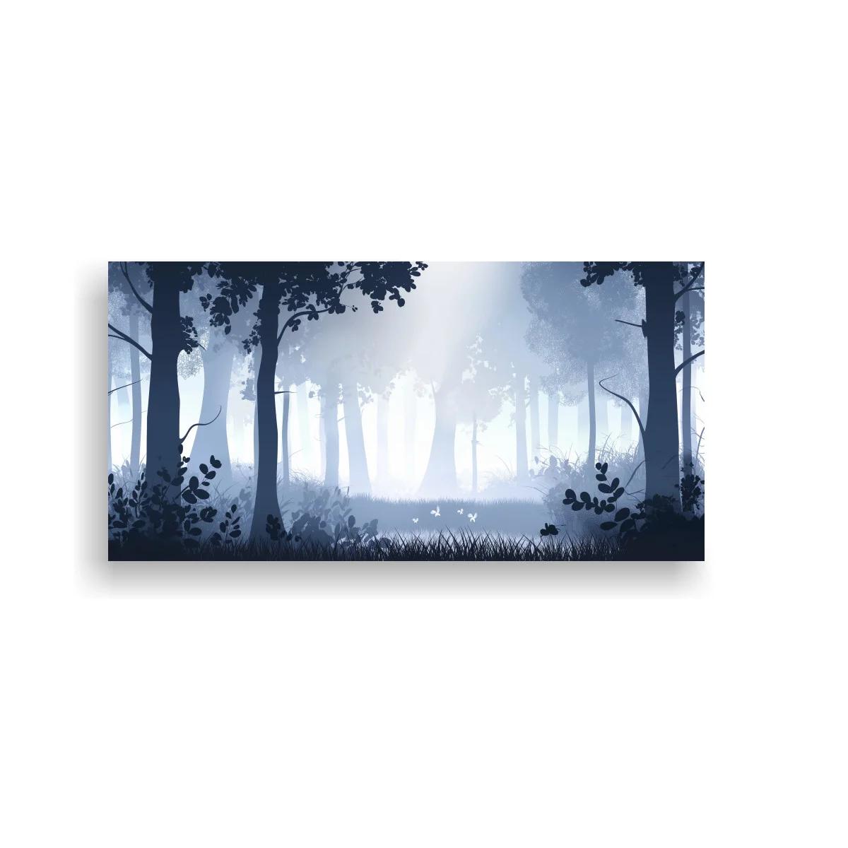 Cuadro bosque con niebla y árboles en silueta — imagen principal