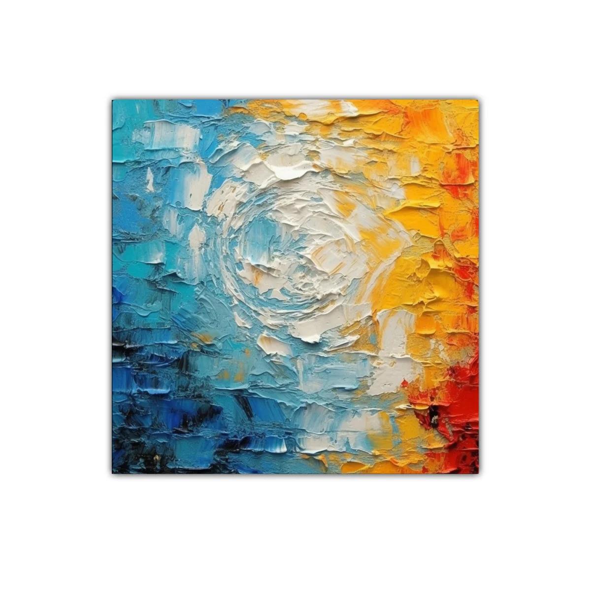 Cuadro abstracto con vibrante contraste de colores cálidos y fríos