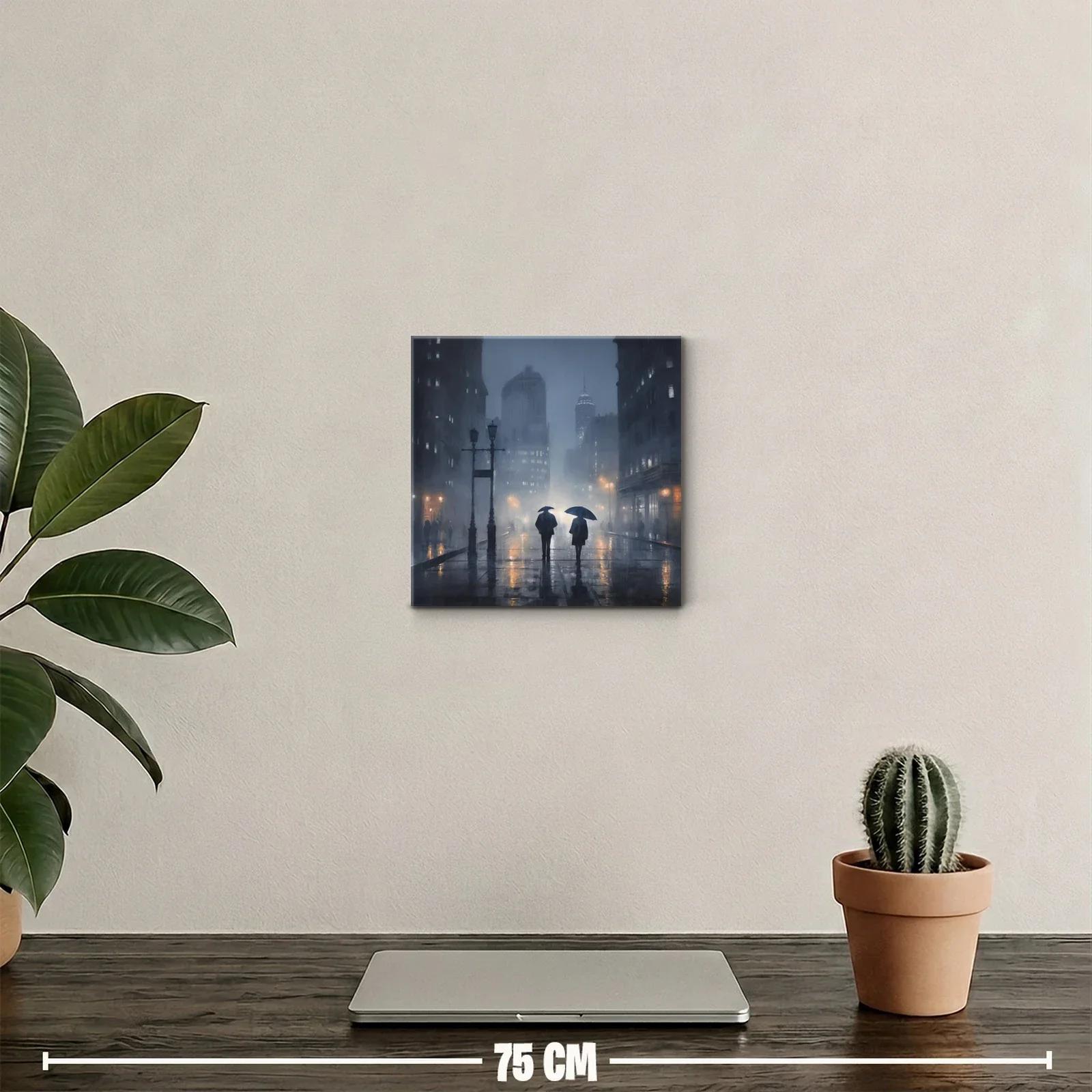 Escena urbana nocturna bajo la lluvia con dos figuras — miniatura 2