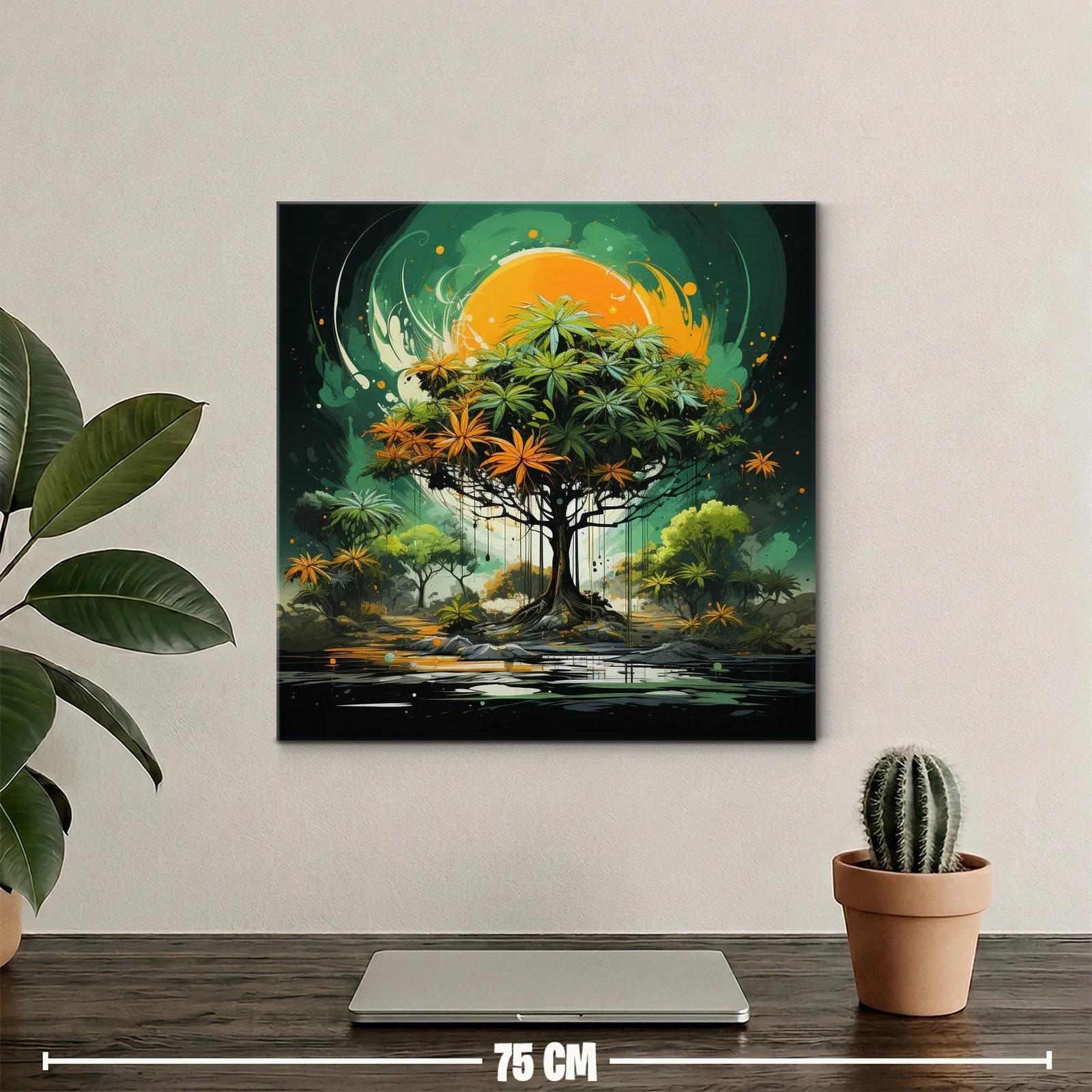 Árbol vibrante con tonos verdes y naranjas bajo sol intenso — miniatura 2