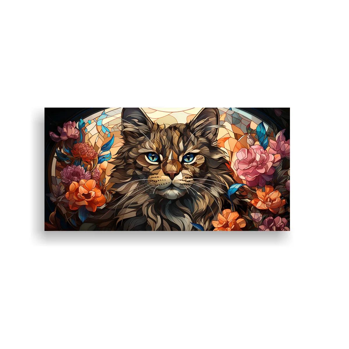 Cuadro gato de pelo largo con fondo tipo vidriera
