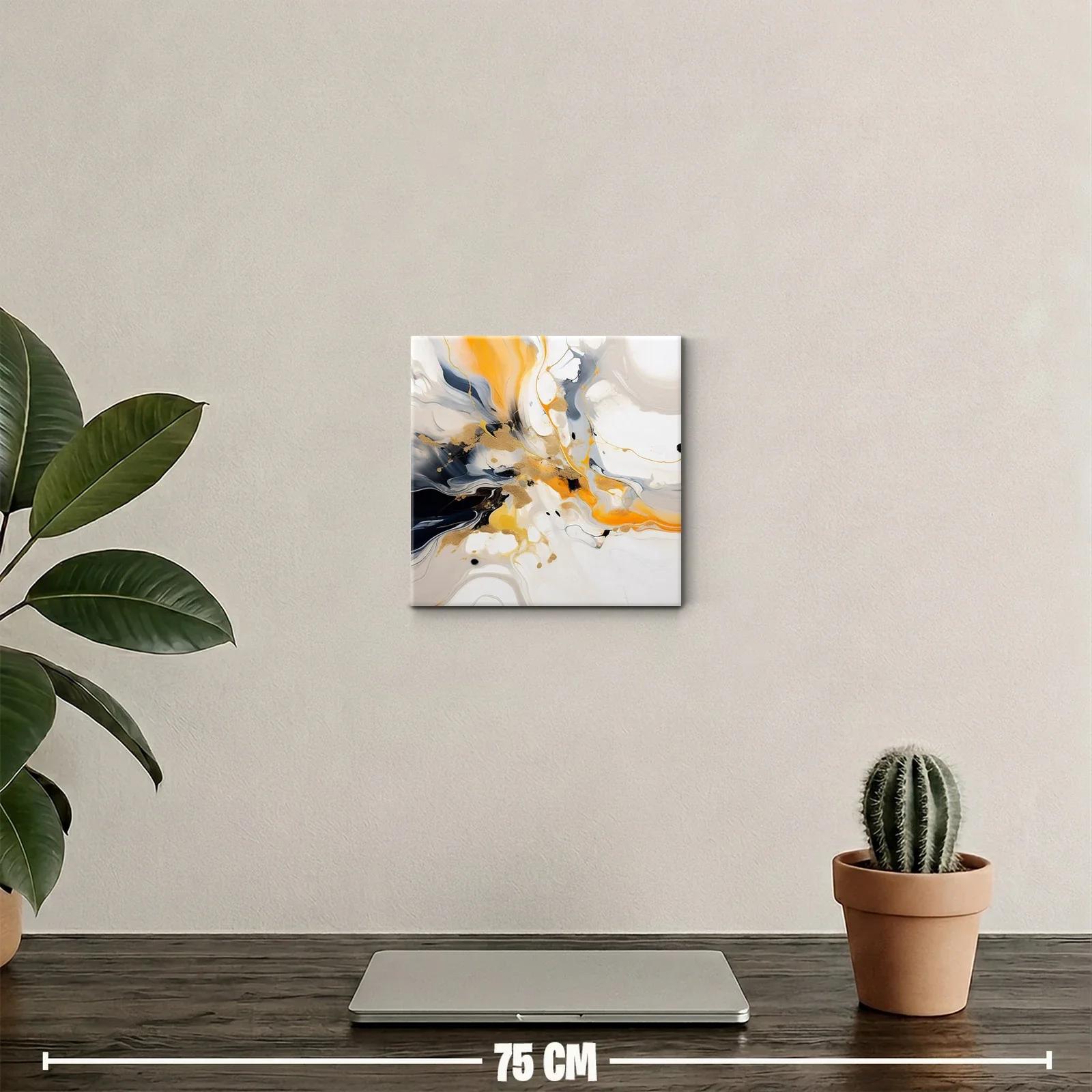 Cuadro abstracto con tonos dorados y naranjas vibrantes — miniatura 2