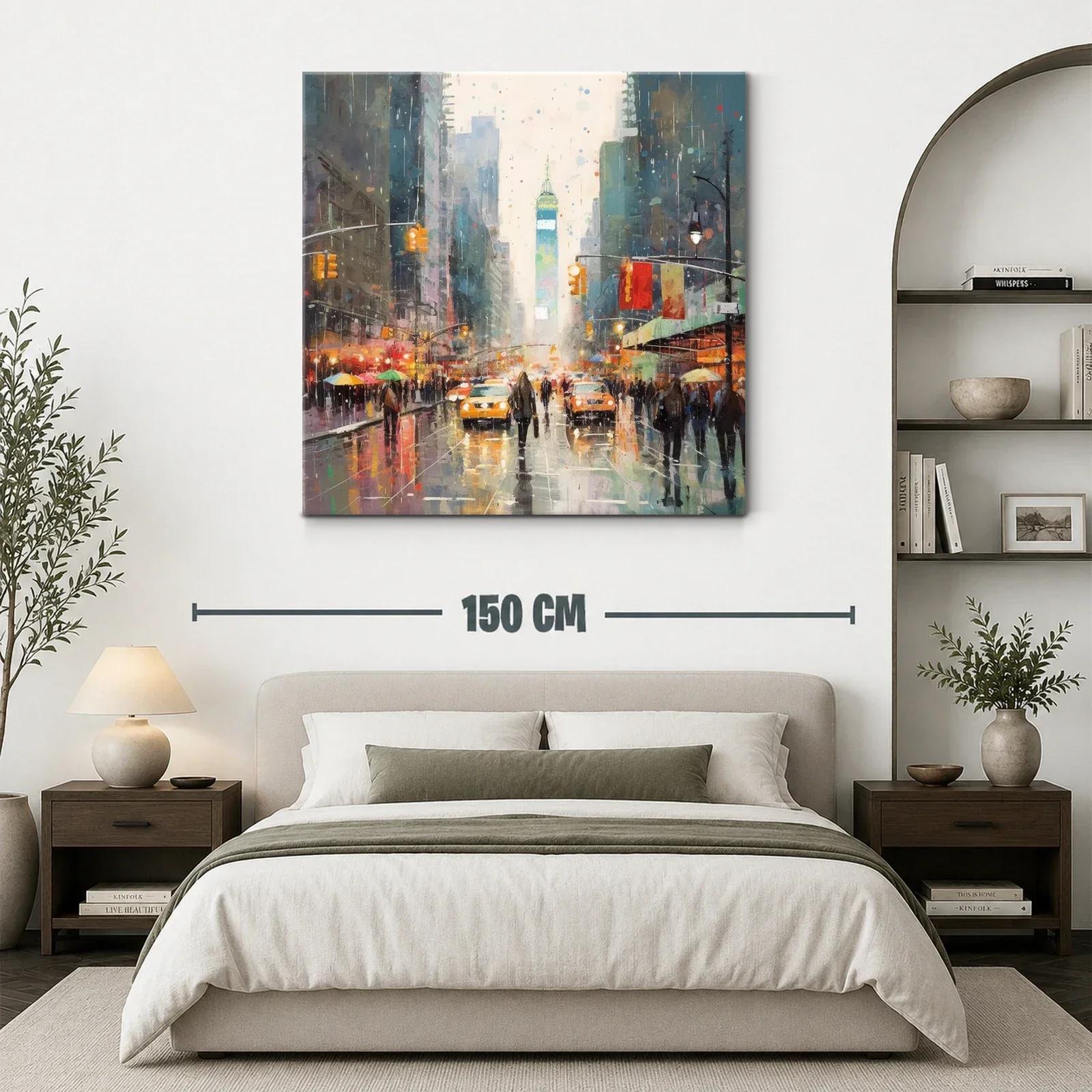 Cuadro urbano con luces vibrantes y calles llenas de vida — miniatura 3