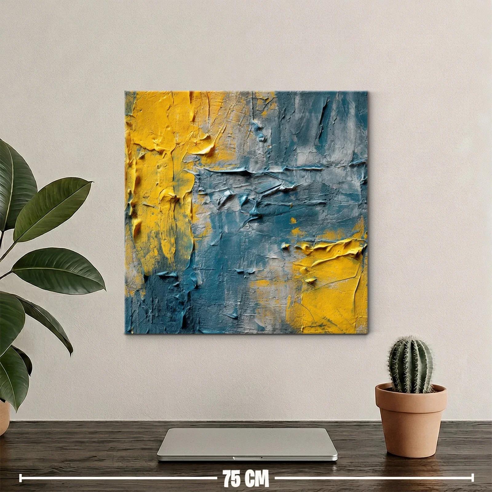 Cuadro abstracto con texturas en tonos amarillo y azul — miniatura 2