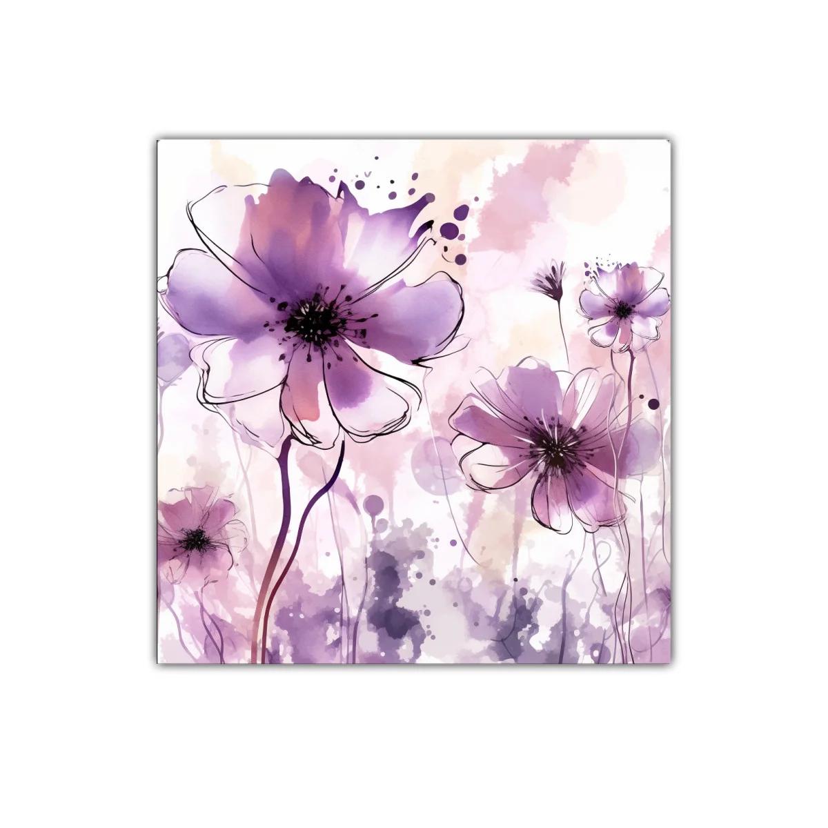 Cuadro decorativo con flores abstractas en tonos violetas y rosas