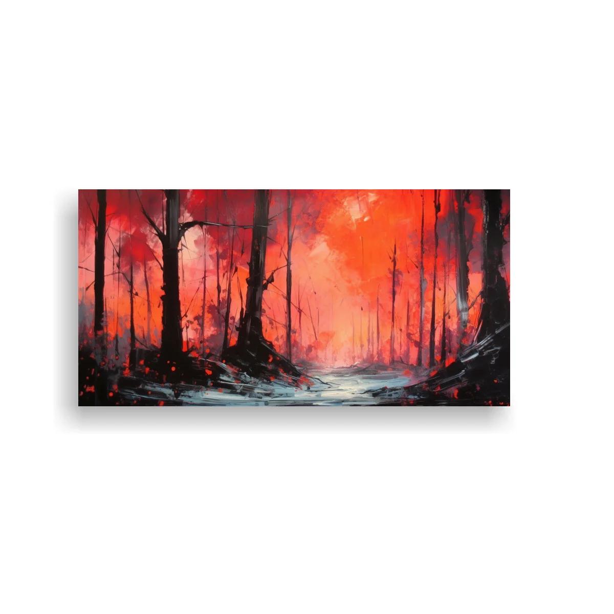 Cuadro bosque en llamas con troncos oscuros — imagen principal