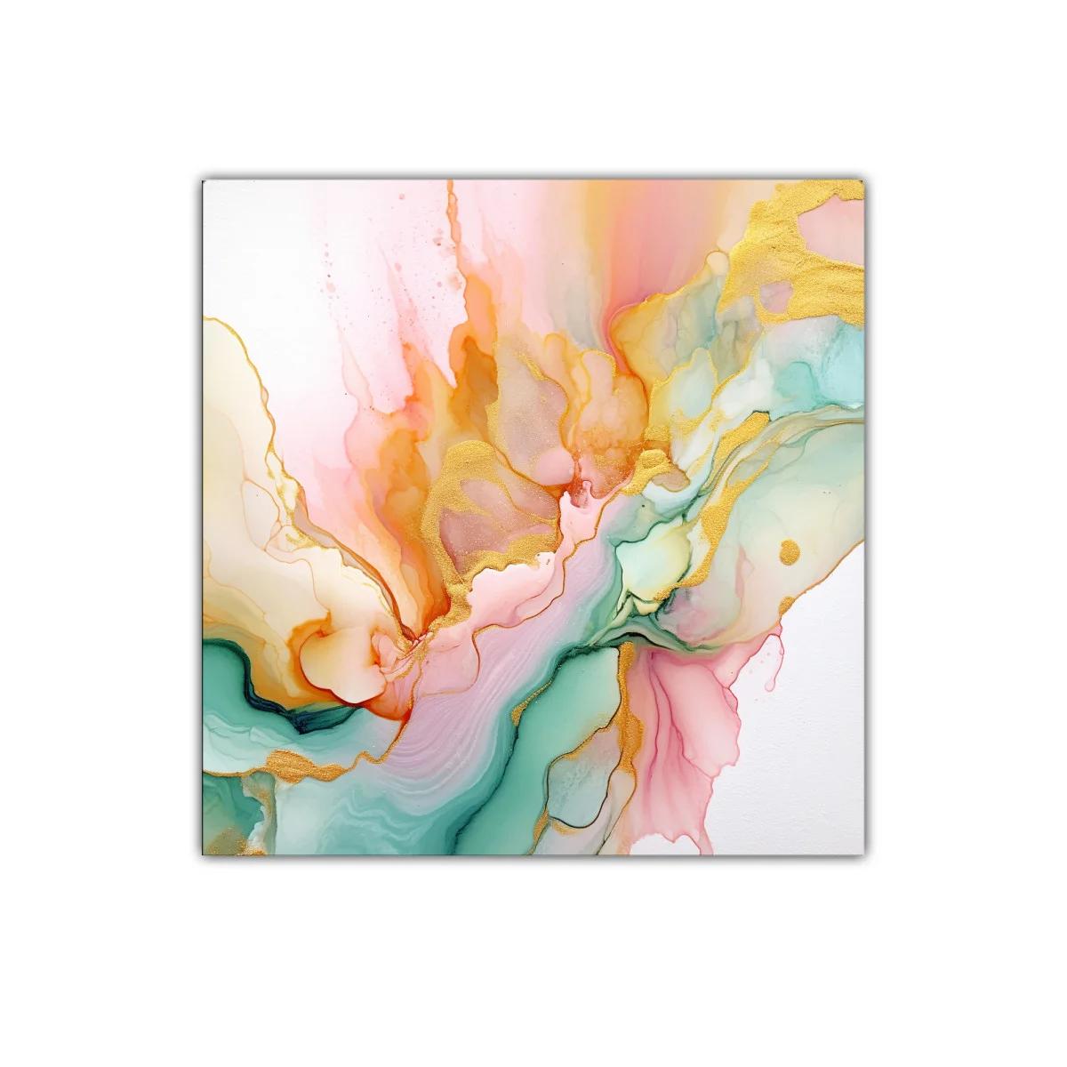 Cuadro Abstracto con Tonos Dorados y Pasteles Suaves