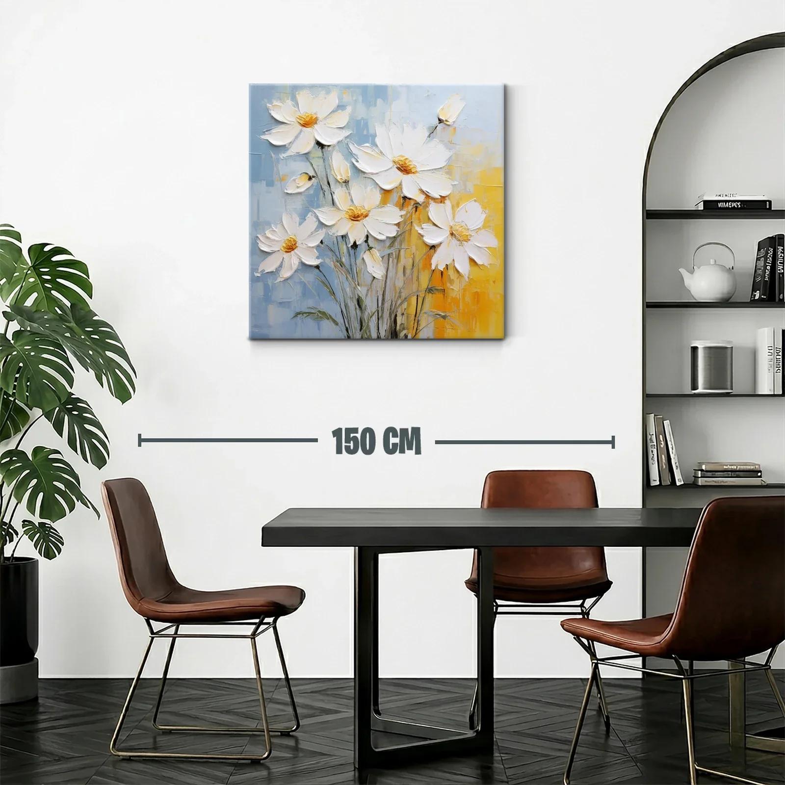 Cuadro con ramo de flores blancas y fondo azul y amarillo — miniatura 2