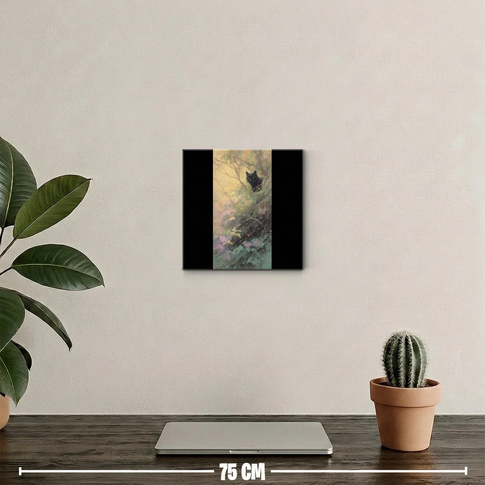 Gato negro en bosque mágico con tonos pastel — miniatura 2